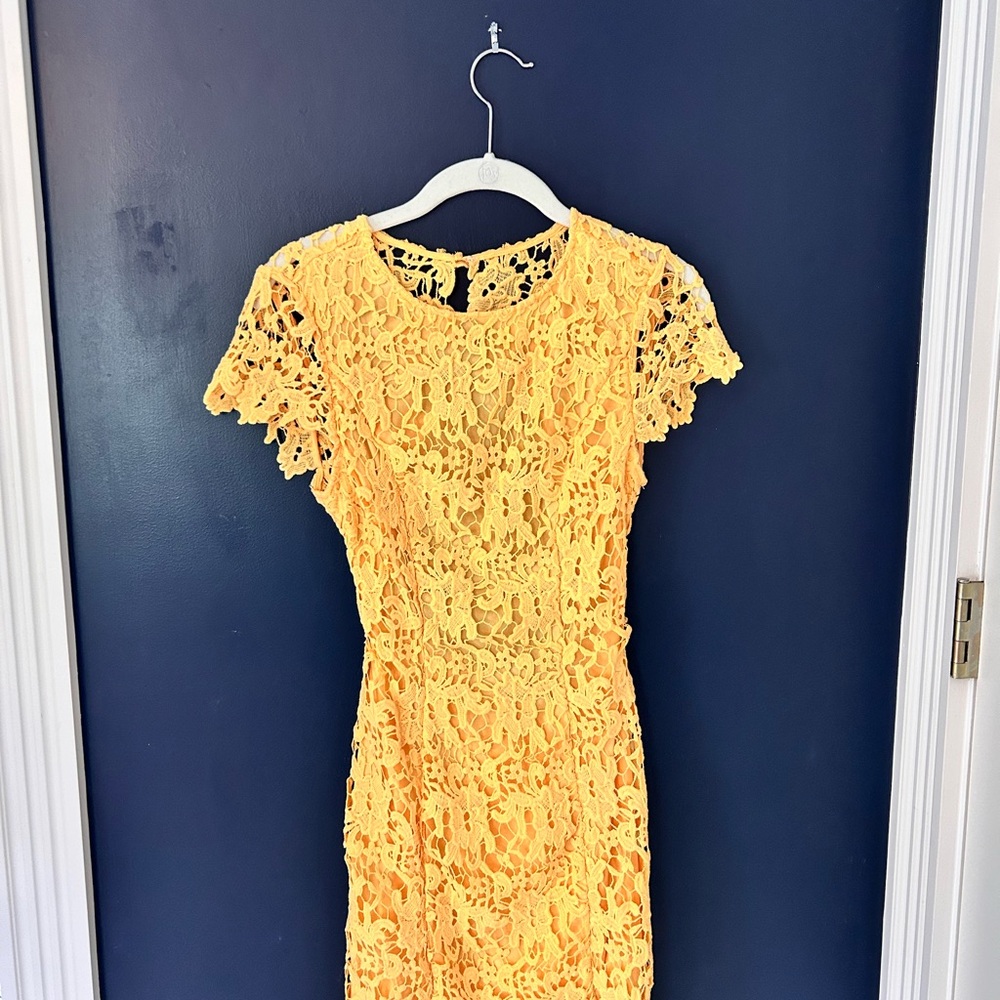 Lulu's Sunny Yellow Lace Midi Dress